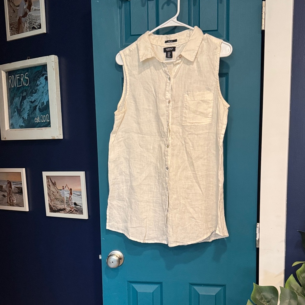 Jones New York 100% linen Sleeveless Button-Down Shirt - M